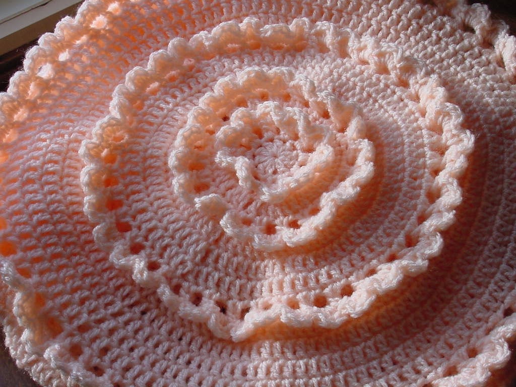 Round Ruffled Peach Baby Blanket