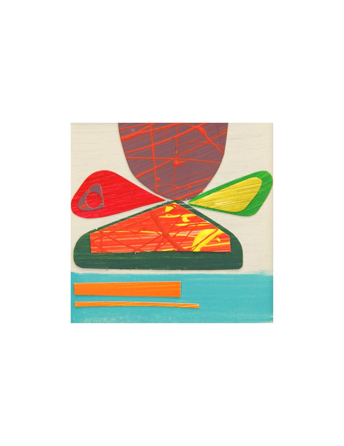 Mid Century Modern inspired art print- wall art - Retro Mod teal red orange green yellow purple colorful funky - sea monster