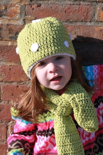 NEW Lime Green Crochet Hat and Scarf Set - Size Fits 1-3yrs