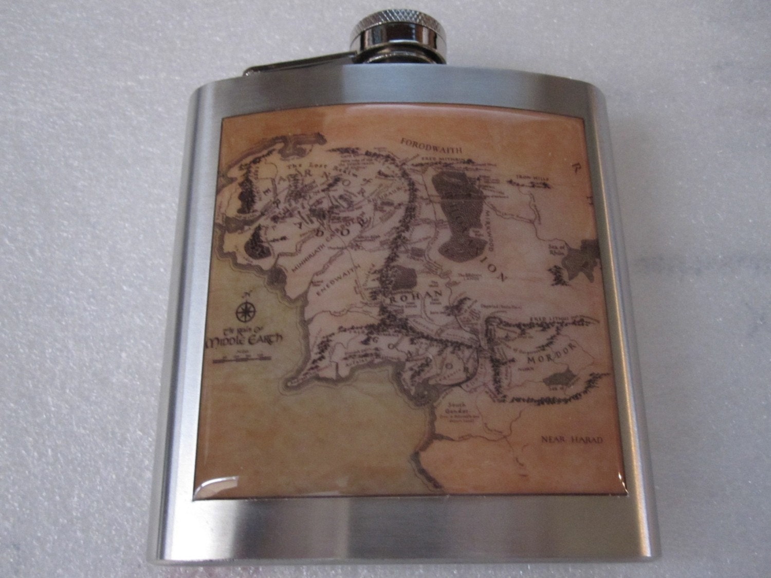 Map Of Middle Earth Liquor Hip Flask Fantasy Stainless Steel 6 ounce