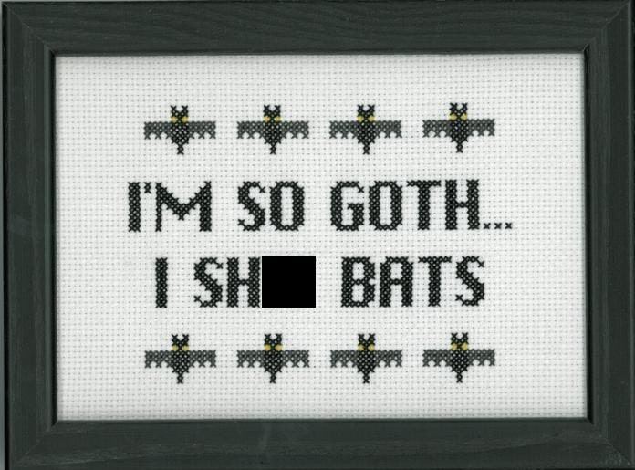I'm So Goth I Poop Bats - Completed Cross Stitch