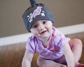 Whimsical Bird Baby Knot Hat in Asphalt Grey - READY TO SHIP