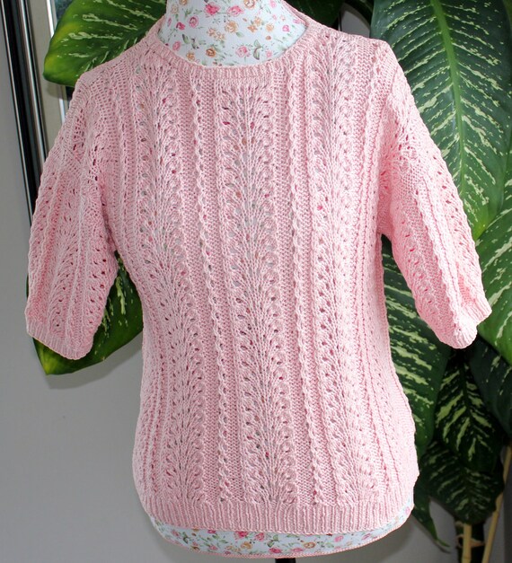 Ready to ship - HANDMADE GRANITA Open Knit Cotton Tunic hand knitted short sleeved/ Size Small/Medium