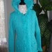 Aqua Blue Ruffle trimmed/Ready to ship/GORGEOUS Hand Knitted Wool Casual Style Hooded Winter Coat / woman size small/medium/large size