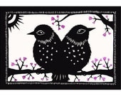 Two Birds One Tale - 5 X 7 inch Cut Paper Art Print