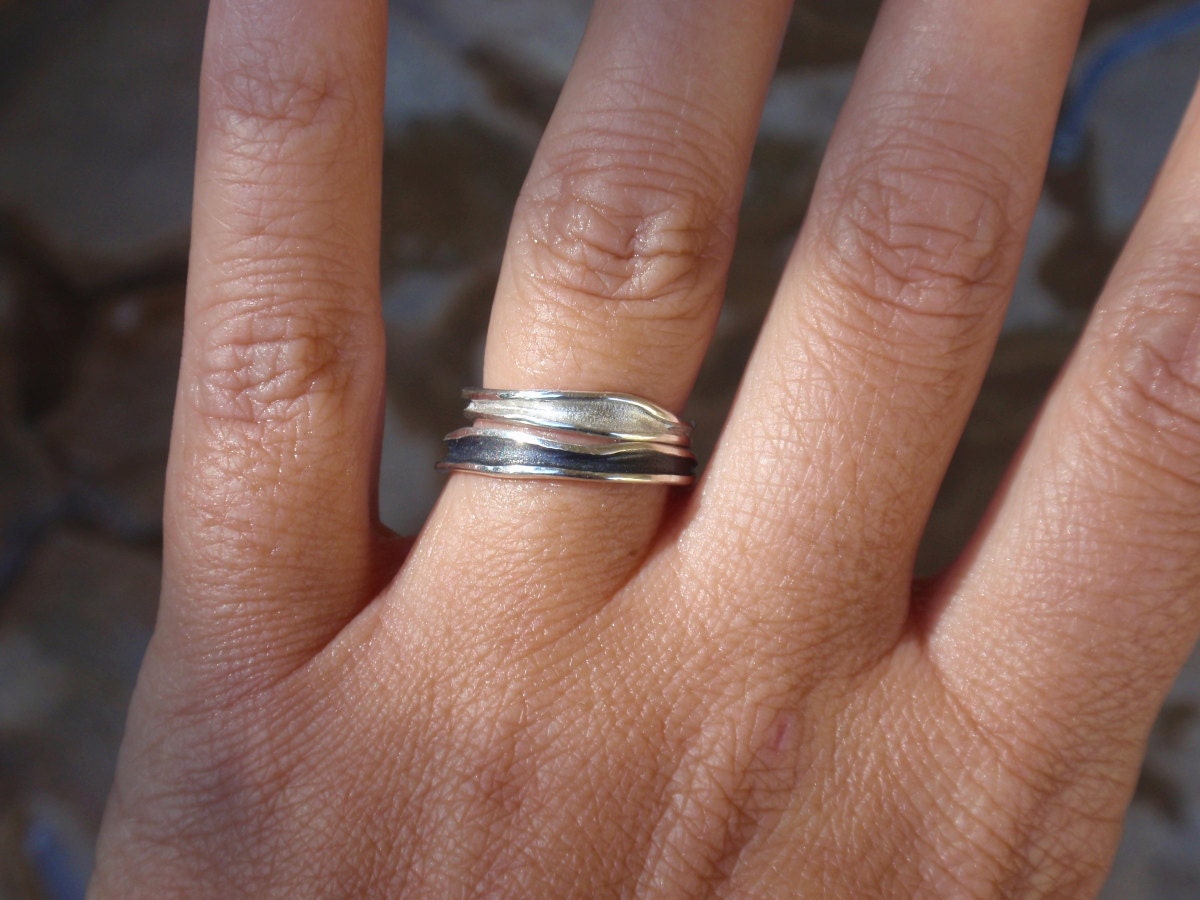 wedding bands , handmade sterling silver wavy channel shaped stacking rings or wedding bands - set of 2 rings - made to order