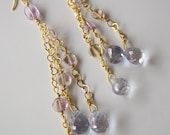 Blue teardrops  - Topaz  wrapped long  Earrings