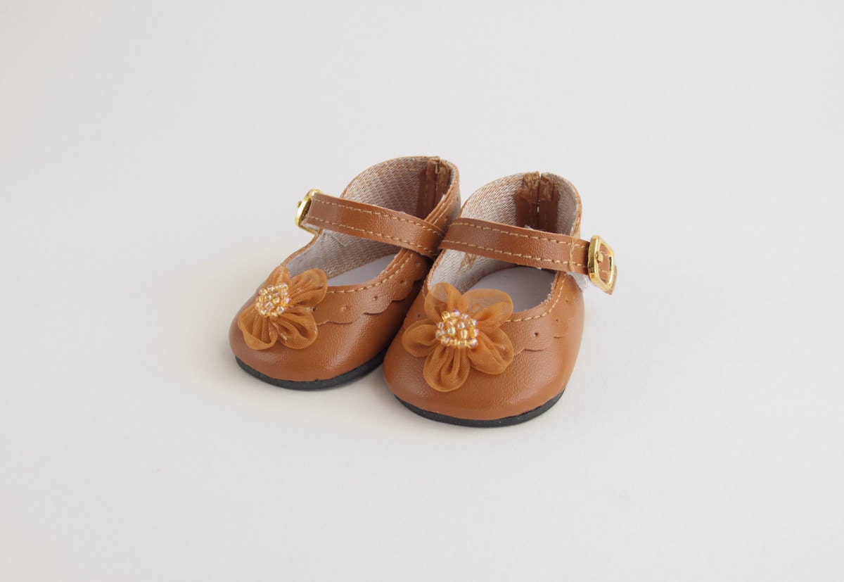 18 Inch American Girl Doll Shoes Brown Embellished Dress Shoes for Spring 18" Doll Clothes