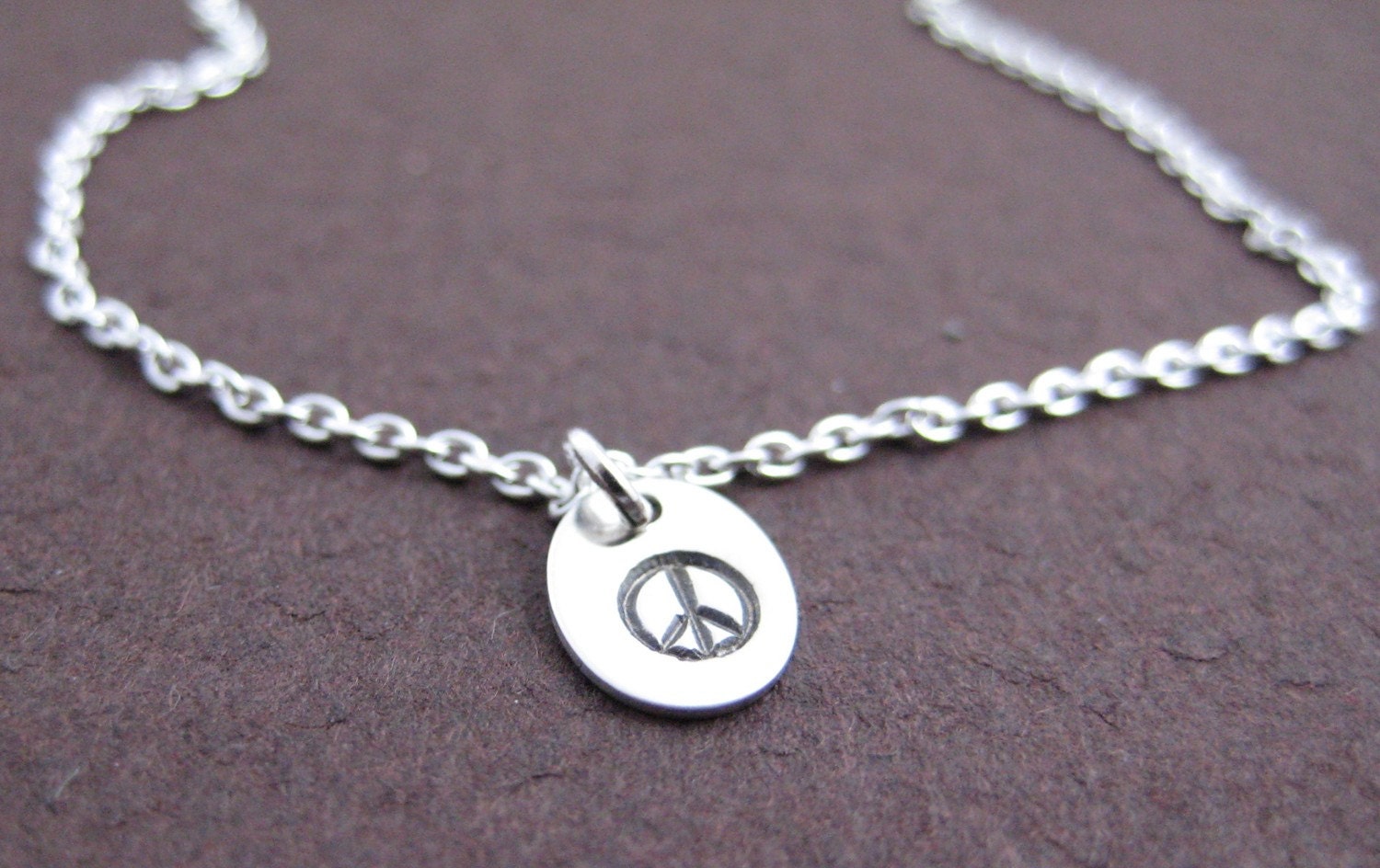 Peace. Sterling Silver Hand Stamped Peace Sign Necklace.