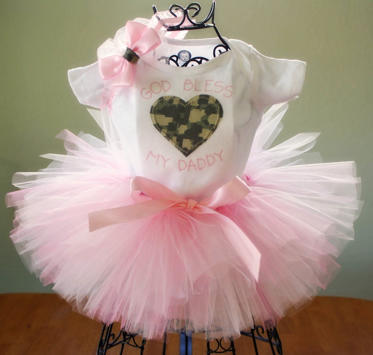 PINK Patriotic God Bless My Daddy Digital Camo Tutu Set size 0-24 mo