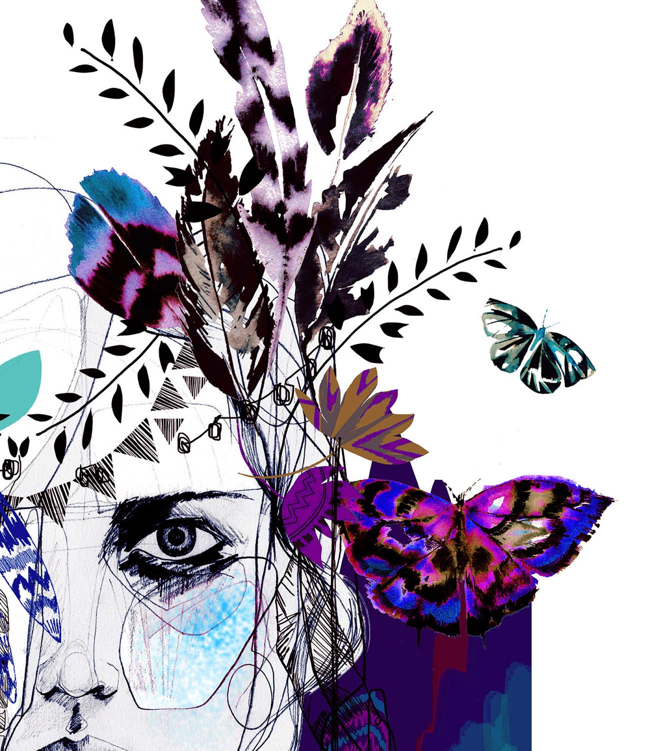 Tribal Girl  - colourway -  // FASHION ILLUSTRATION // A3 Giclée print