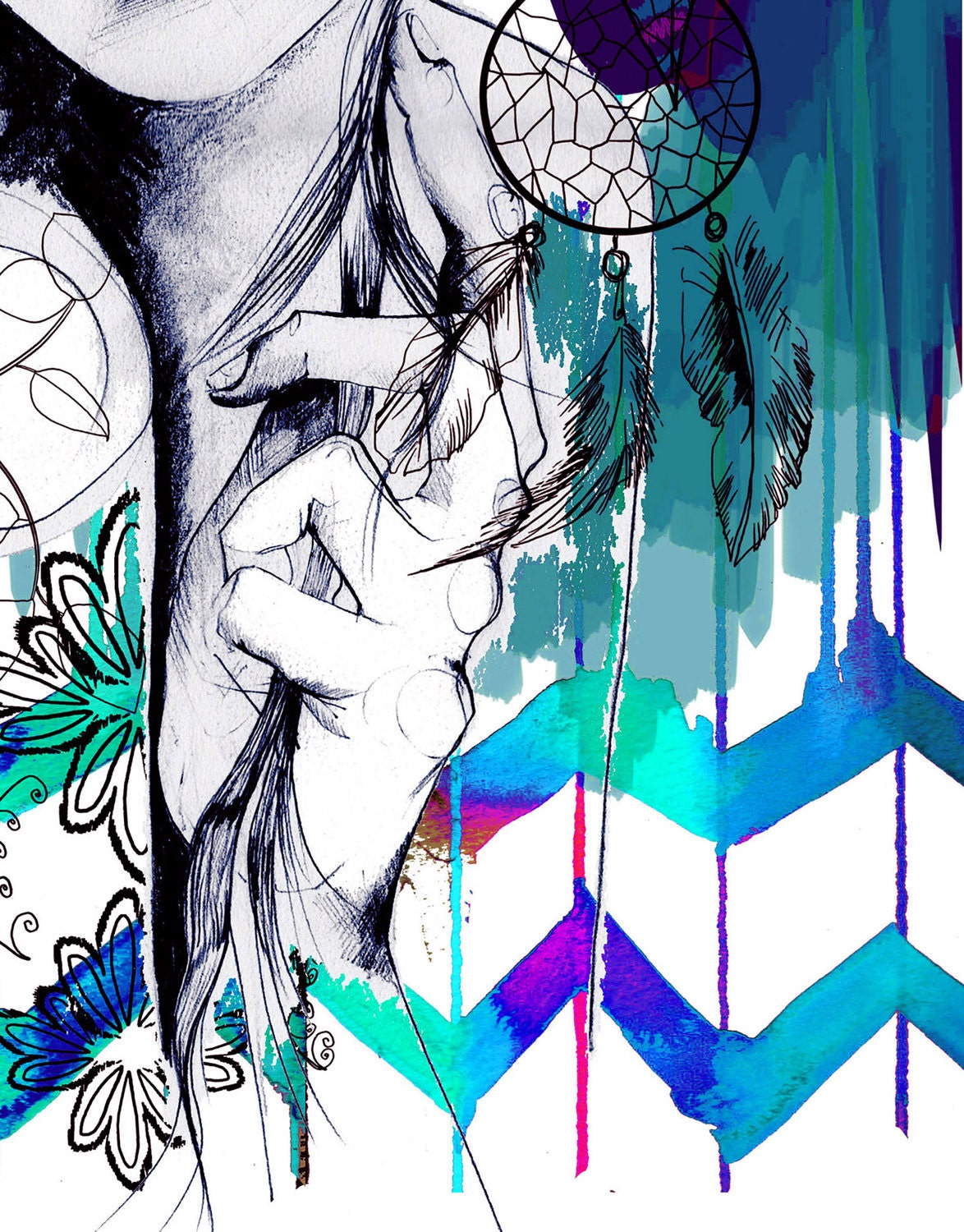 Tribal Girl  - colourway -  // FASHION ILLUSTRATION // A3 Giclée print