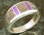 Dinosaur Bone and Sugilite Sterling Silver Inlay Ring