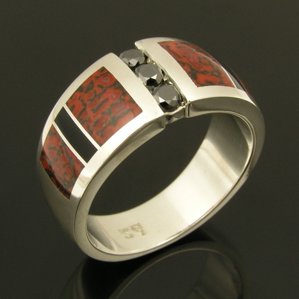Dinosaur Bone Ring with Black Diamond and Black Onyx