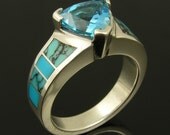 Spiderweb Turquoise Ring with Trillion Cut Blue Topaz