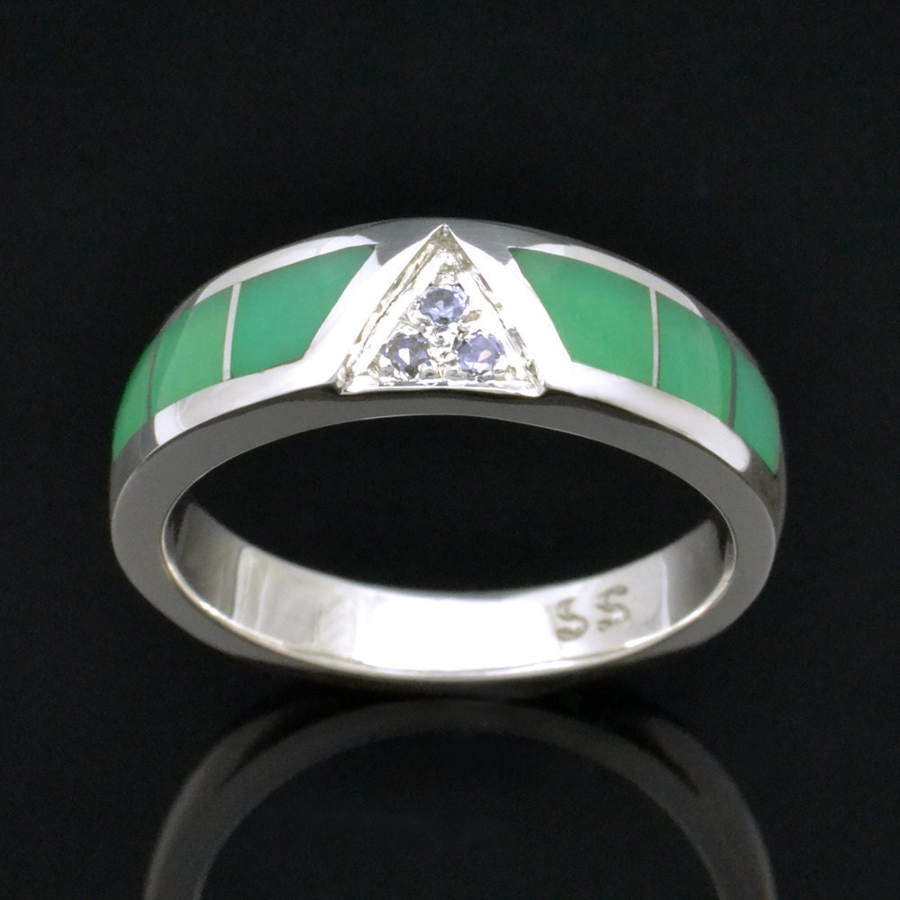Chrysoprase Ring With White Sapphires in Sterling Silver