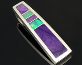 Sterling silver pendant  inlaid with sugilite, Australian opal and chrysoprase.