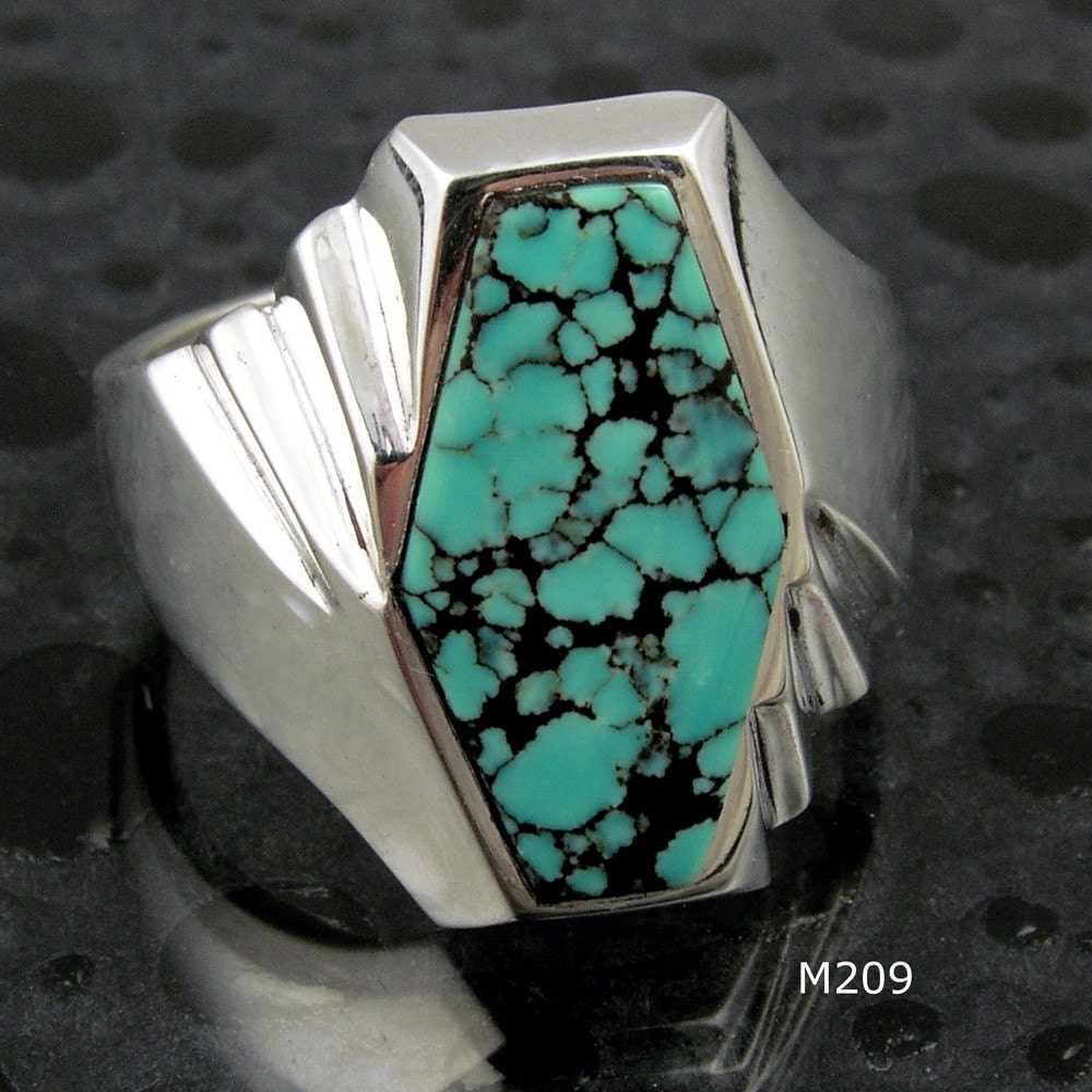 Man's sterling silver ring with awesome spiderweb turquoise cab.