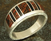 Red Dinosaur Bone and Black Onyx Sterling Silver Ring