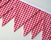 Red Gingham Fabric Bunting Banner- Birthday Banner- Flags