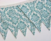 Bunting Banner Damask Blue Fabric Banner Baby Birthday Flags