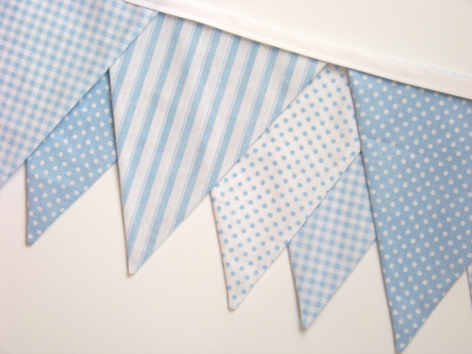 Blue Baby Bunting Banner Fabric Banner Birthday Flags Ticking Gingham Polka Dots