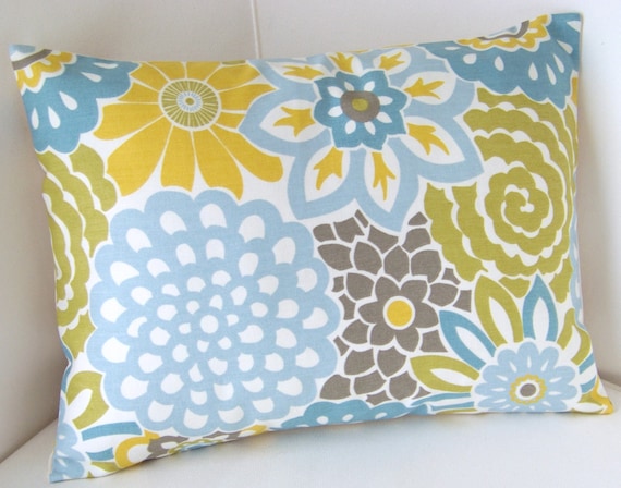 Decorative Throw Pillow Cover 12x16 Inch Spa Blue Yellow Cushion Accent