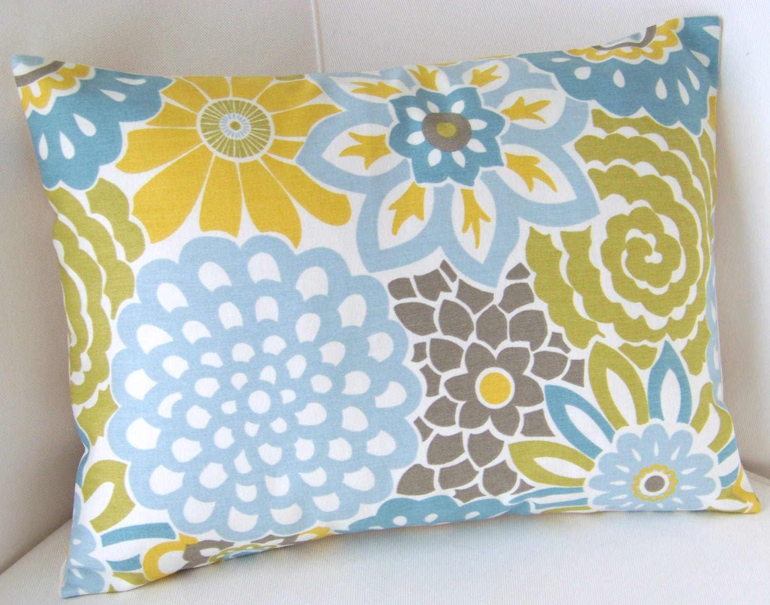 Decorative Throw Pillow Cover 12x16 Inch Spa Blue Yellow Cushion Accent