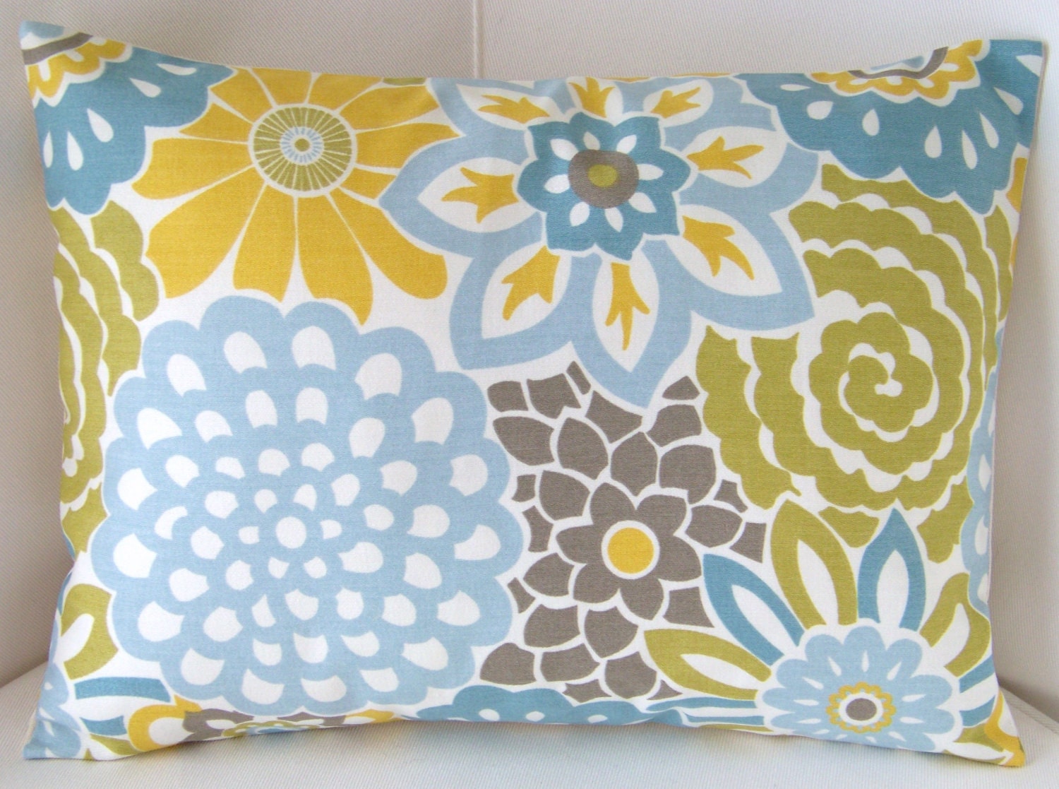 Decorative Throw Pillow Cover 12x16 Inch Spa Blue Yellow Cushion Accent