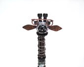 Recycled Metal Kinetic Giraffe Sculpture Assemblage