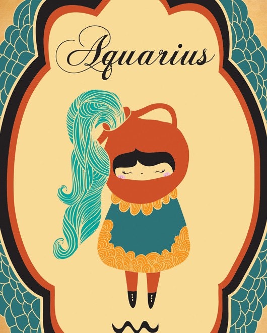 AQUARIUS Astrological Sign, Aquarius Art Print Birth Sign, Constellation, Horoscope, Original Aquarius Digital Illustration Artwork