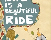 Inspirational Art Print "Life is a Beautiful Ride" Digital Print Wall Decor, Motivational Saying, Illustration Vintage Bicycle Artwork