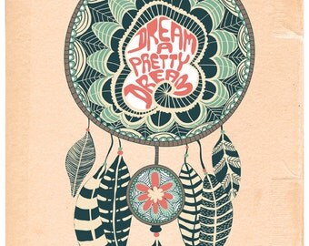 Illustration of Dream Catcher, Dream Catcher Illustration, Original Drawing of Dreamcatcher, Tribal Drawing for Girl's Bedroom