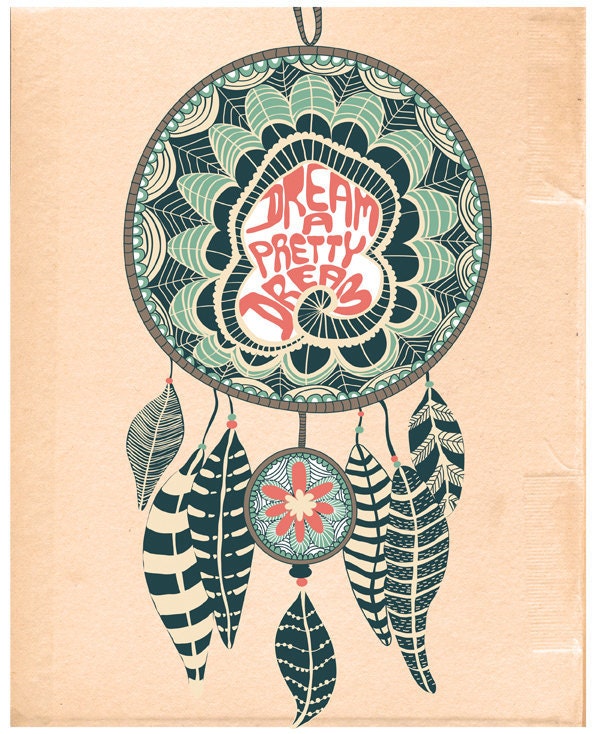 Illustration of Dream Catcher, Dream Catcher Illustration, Original Drawing of Dreamcatcher, Tribal Drawing for Girl's Bedroom