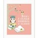 Educational Art Print, Room Decor Poster, Owls Reading Books Pink Classroom Decor, Children's Art, Kid's Print Pink Owls Print Art