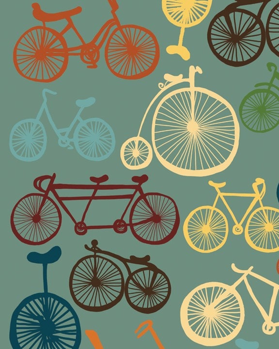 Bicycles Print Art, Digital Print, Blue Wall Decor, Digital Illustration, Contemporary Modern Art Bike Poster, Vintage Antique Bicycles