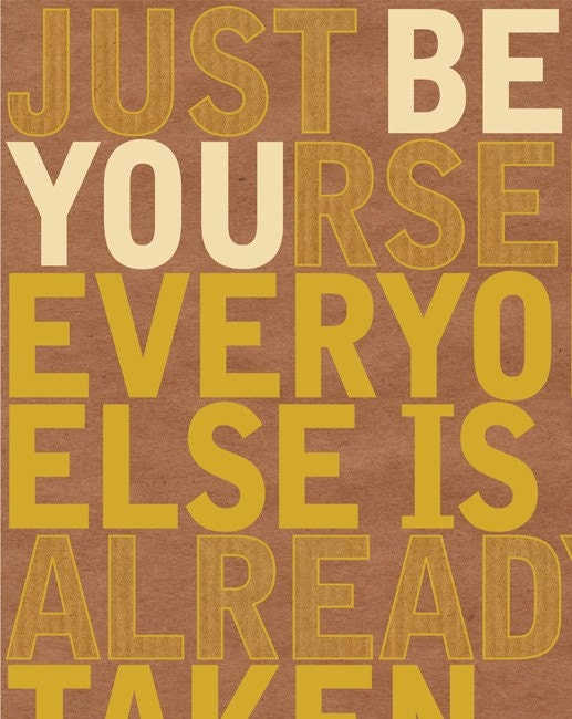 Inspirational Typography, Saying Art Print / Typography Poster "BE YOU" 8x10 Positve Inspiring Message / Quote in Brown, Yellow