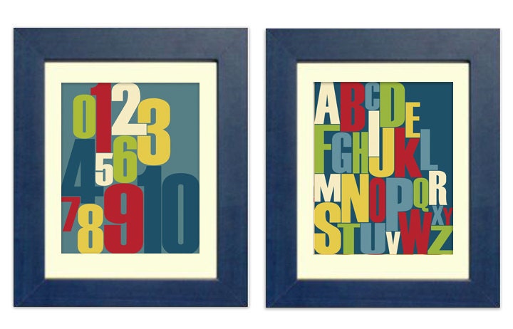 Modern Nursery Decor "I Know My ABCs & Everyone Counts" 8x10 Blue Alphabet and Numbers Decoration