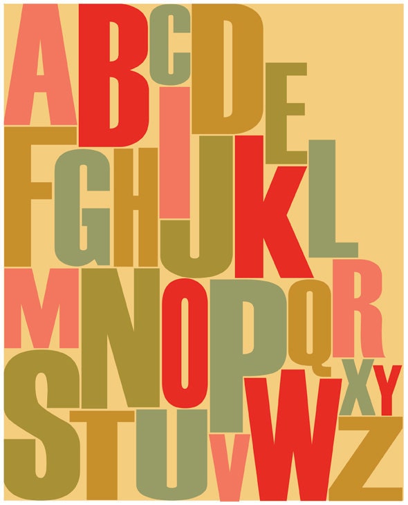 ABC Nursery Decor, Red Alphabet Print ABC's 11x14 Nursery Wall Art Decor, ABC Print Art Alphabet Decor Nursery Wall Art Prints