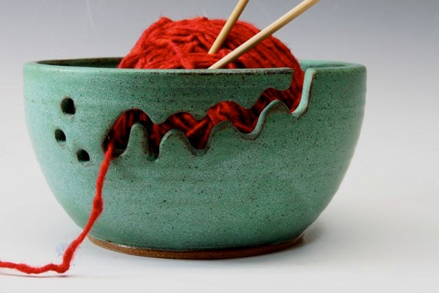 Ceramic Yarn Bowl - Knitting Bowl - Weathered Pattina Green in Large - CUSTOM ORDER