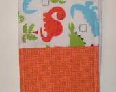 LAST ONE- Burp Cloth- Blue, Green and Orange Dinosaurs