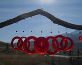 Ruby Red Bottoms Up 3 - Wine Goblet Windchimes on Driftwood Branch