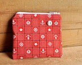 Red Nautical Zipper Pouch with White Vintage Button