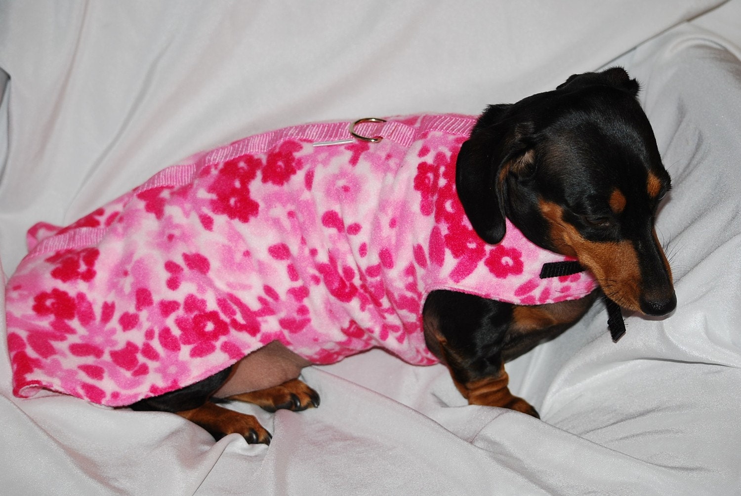Pink Flower fleece winter harness comes in 5 sizes xxxsmall to medium custom sizes for larger dogs
