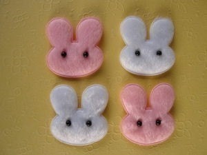 6 padded furry felt bunny rabbit heads appliques embellishments Easter spring for hair clips, hair bows, scrapbooking EM-97