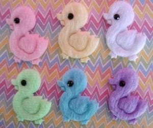 12 padded furry felt Easter ducks EM-275 for hair clips, scrapbooking and more