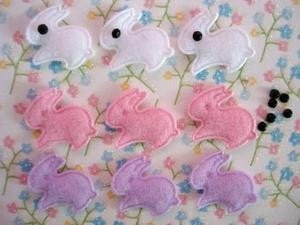 12 padded felt Easter Bunnies EM-277 for hair clips, scrapbooking and more