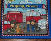 HANDMADE QUILTED "HEROES" kids cloth story book