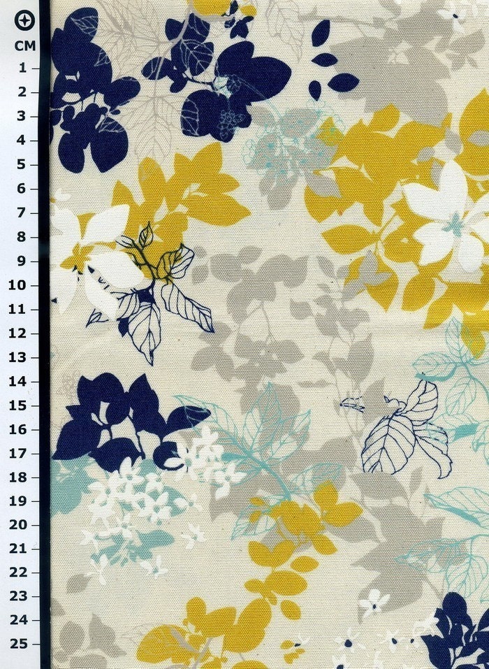 Tree Leaf with White Flower Navy/Yellow Combo - Japanese Cotton- EK-QS33104D