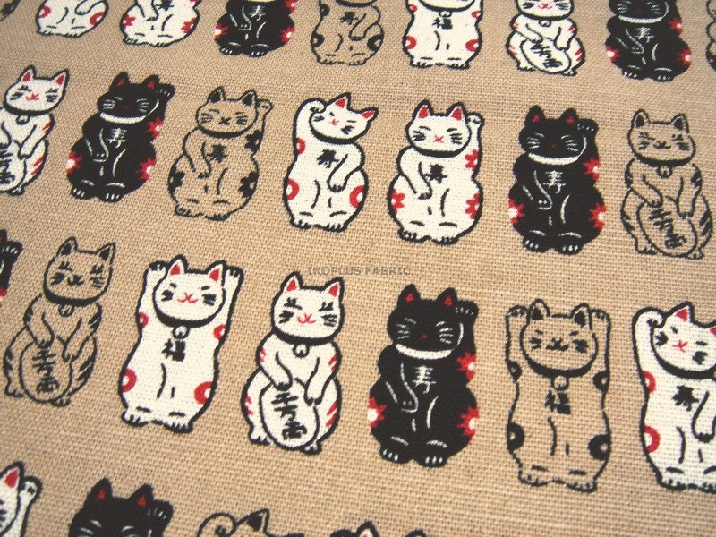 Sale -- Full Yard - Japanese Lucky Fortune Cat - Lucky Cat - Kawaii Beckoning Cat in Taupe -EK-QS38306A